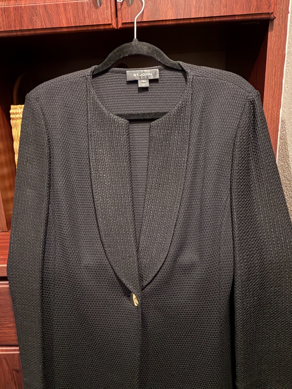 St. John Black Textured Open-Front Knit Blazer